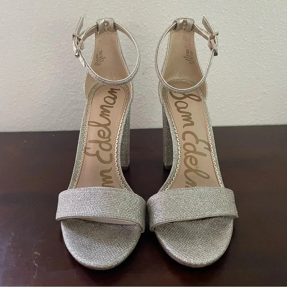 Like New! Sam Edelman Yaro Metallic Silver Leather Ankle Strap Heels Size 7 - Picture 12 of 12